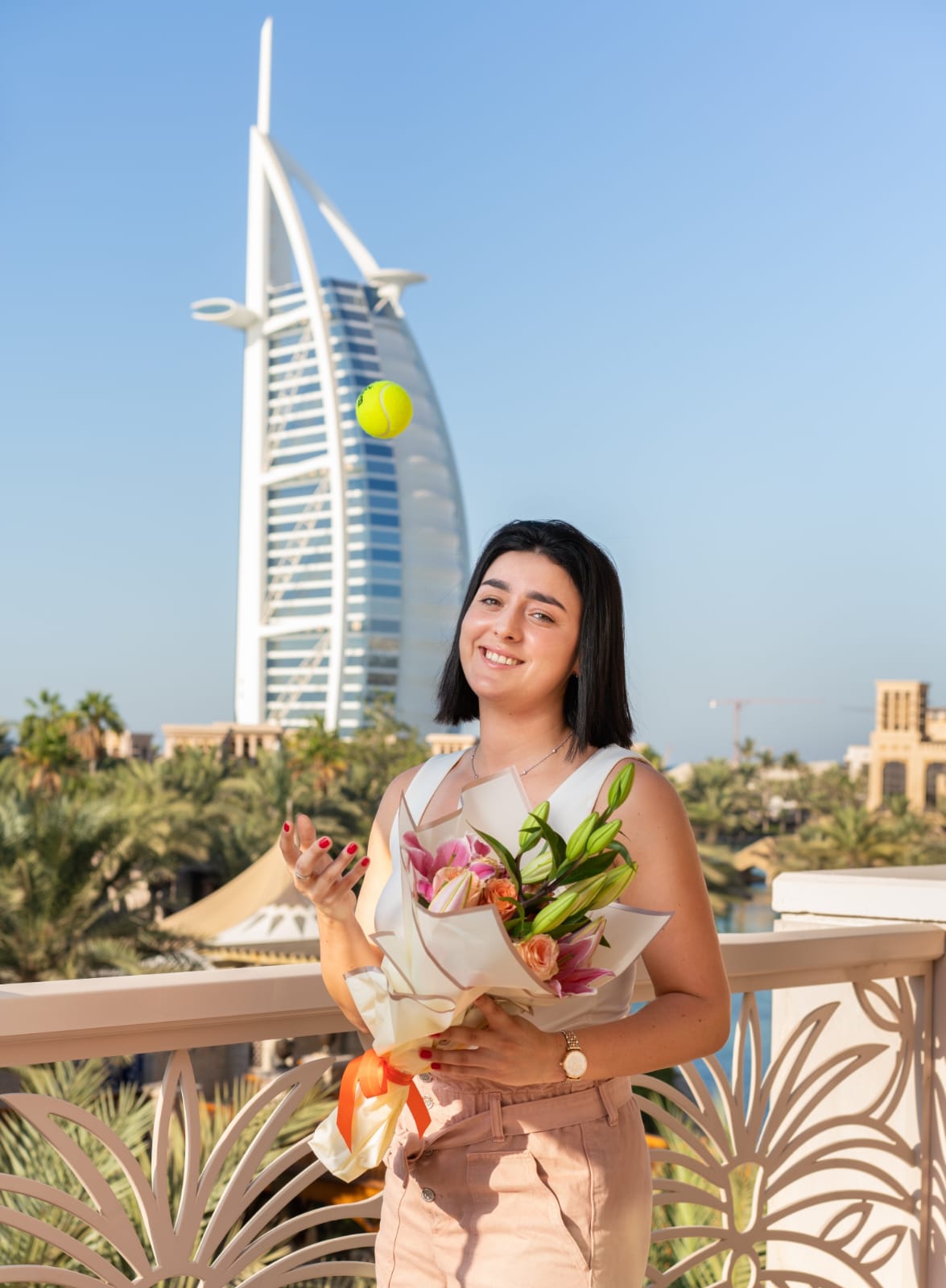 The Famous Arabic Tennis Star "Ons Jabeur" (WTA ranking #2) wearing Special Green Emerald Collection by MaximiliaN London Jewelery House